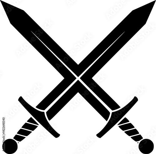 Crossed swords icon. Black silhouette. Front side view. Vector simple flat graphic illustration. 