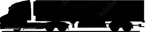 Truck tractor with semi-trailer icon. Black silhouette. Side view. Vector simple flat graphic illustration.