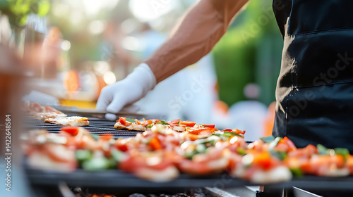 Obraz na płótnie Chef Preparing Bruschetta on Outdoor Grill w salonie
