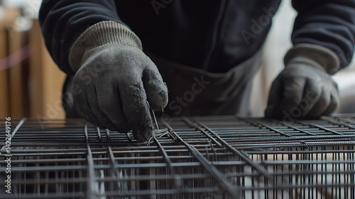 Obraz na płótnie Worker Handling Wire Mesh in Industrial Setting w salonie