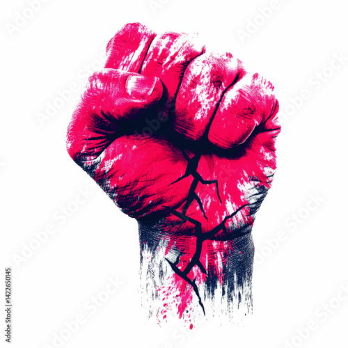 Powerful Pink Raised Fist Vector Image with Cracks Symbolizing Strength Resistance Protest Empowerment and Social Change Abstract Art Concept for Activism Posters or Prints