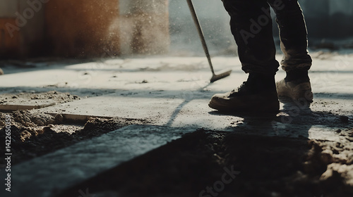 Obraz na płótnie Construction Worker Smoothing Concrete Floor w salonie