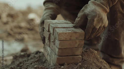Construction Worker Stacking Bricks