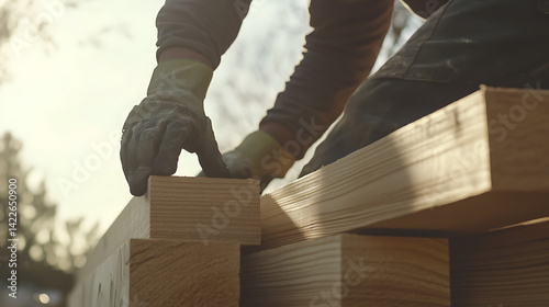 Obraz na płótnie Carpenter Working with Wooden Beams w salonie