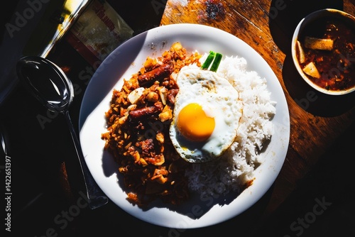 Traditional Filipino Breakfast with Longganisa, Garlic Rice, and Egg