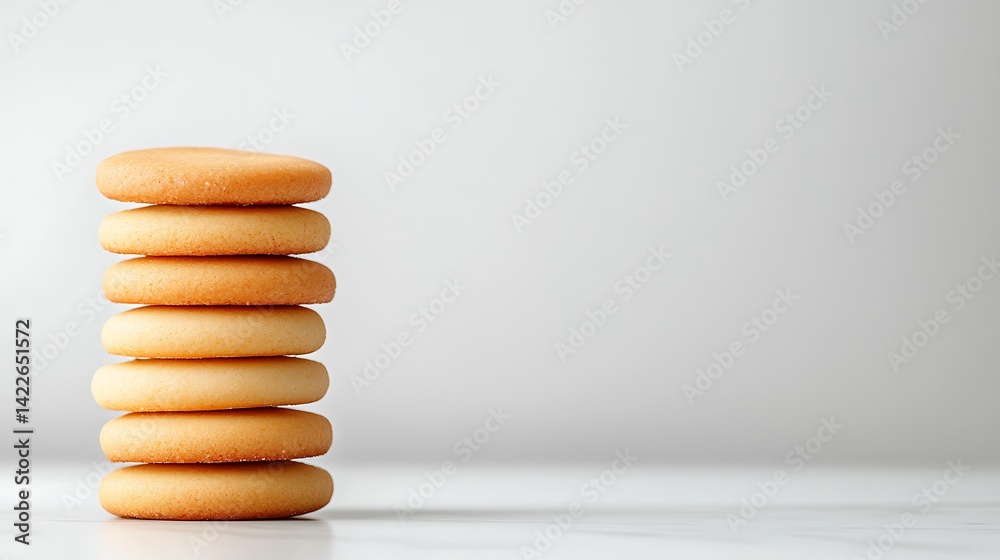 Stack of Golden Brown Round Cookies on White Background Stack of Golden Brown Round Cookies on White Background