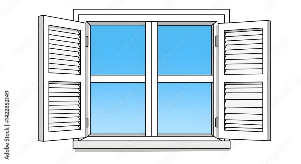 Fototapeta premium Open Window with Shutters, Illustration
