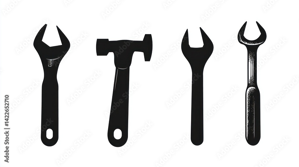 Tools Wrenches and hammer on white. Repair, DIY, workshop background Tools Wrenches and hammer on white. Repair, DIY, workshop background