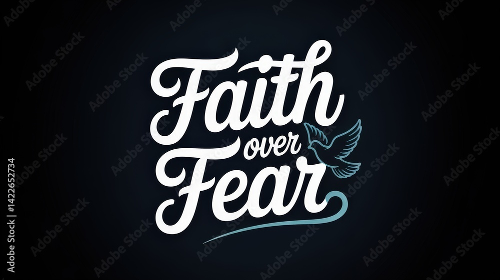 Modern Typographic Design Featuring the Phrase Faith Over Fear With a Bird Illustration