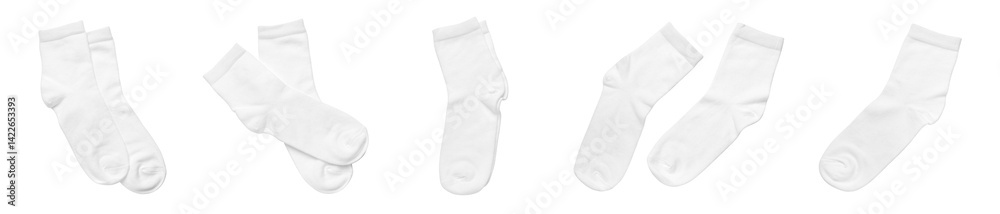 White socks isolated on white, set. Top view