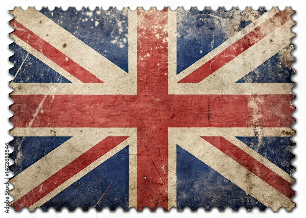 Fototapeta premium Grunge British Flag Postmark Macro AI Photo