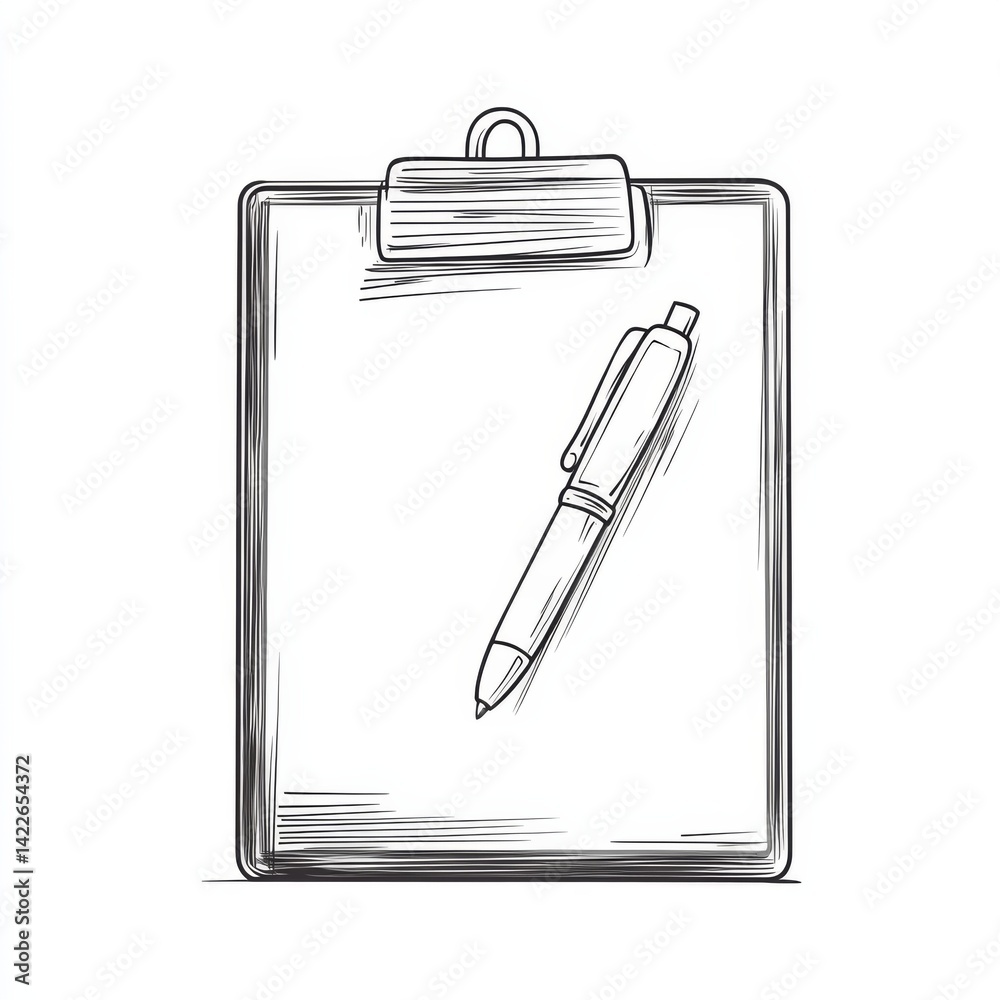 one line drawing of isolated vector object - clipboard with pen