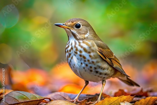 Hermit Thrush Hunting, Wildlife, Food, Nature, Bird Photography, Close-up, Detailed, Realistic, AI Art photo