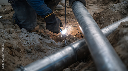 Obraz na płótnie Welder Working on Underground Pipeline w salonie