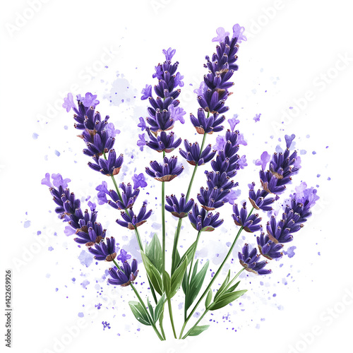 Lavender Bouquet Watercolor Splashes Floral Art Botanical Design