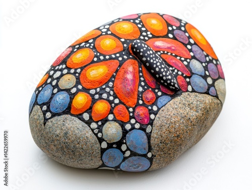 Realistic Painted Rock Art Featuring Vibrant Colors and Intricate Patterns on a Smooth Stone Surface