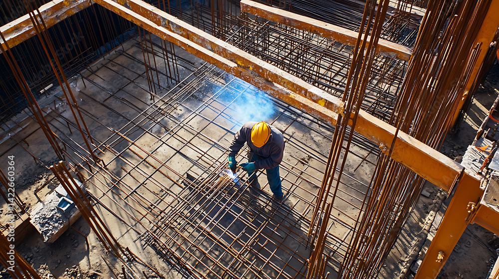 Construction Worker Welding Reinforcement Steel