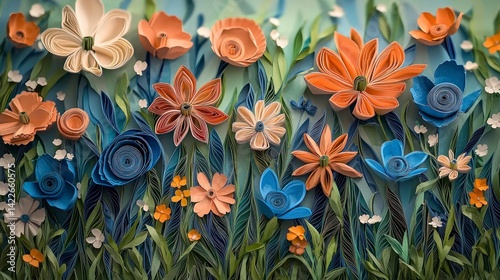 Captivating Paper Quilling Flower Art with Realistic Detailing in a Vibrant Floral Scene