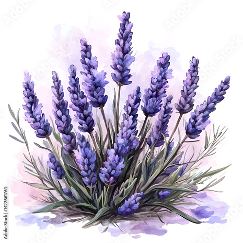 Lavender blossoms watercolor painting purple flowers botanical art