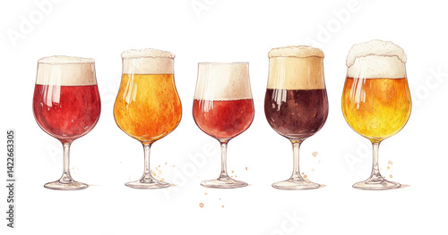 Assorted beer glasses, white isolate background