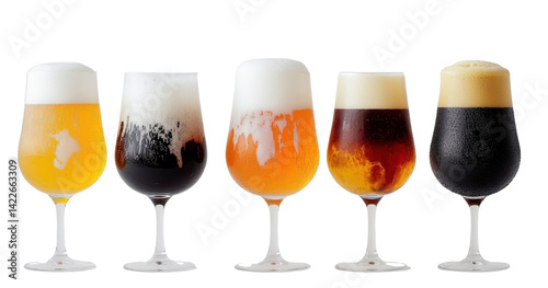 Assorted beer glasses, white isolate background