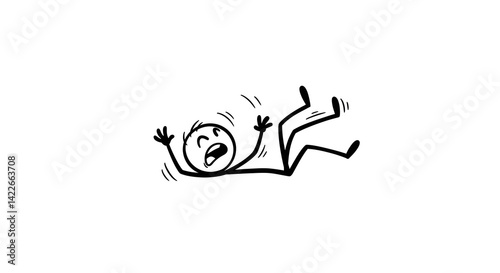 Simple Stick Figure Illustration: Panicked Fall, White Background