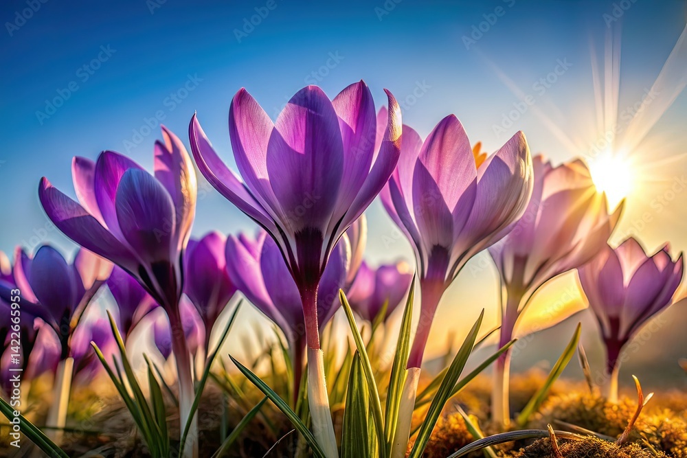 Fototapeta premium Lilac Crocuses Silhouette, Artistic Photography, Spring Blossom