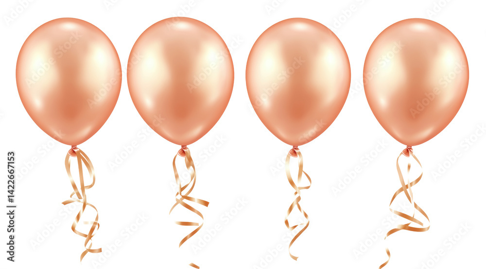 Glossy peach balloons with curly ribbons