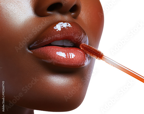 Glossy lips with lip gloss application