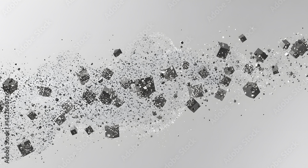 Obraz premium Abstract 3D Grey Cubes Swirling Motion: Digital Art Design of Dynamic Grey Cubes in Motion