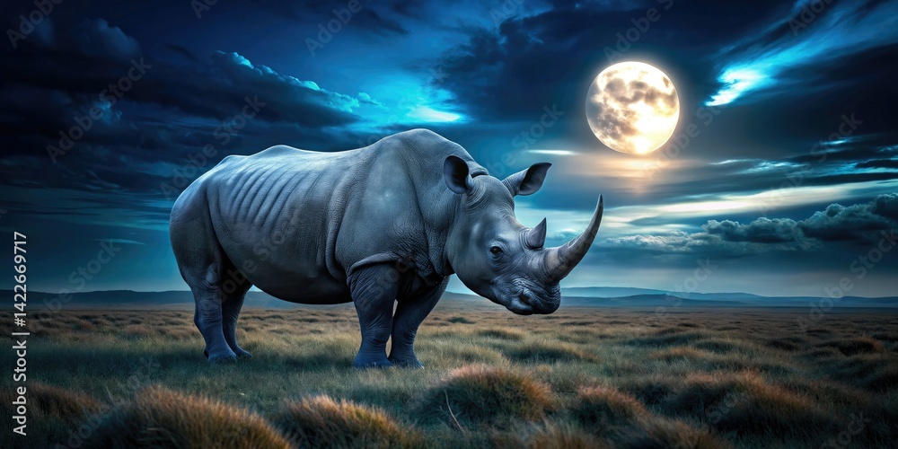 Fototapeta premium Ol Pejeta Rhino Night Vision, Low Light Wildlife Photography, Blind Rhino Kenya, African Safari Night, Baraka Rhino