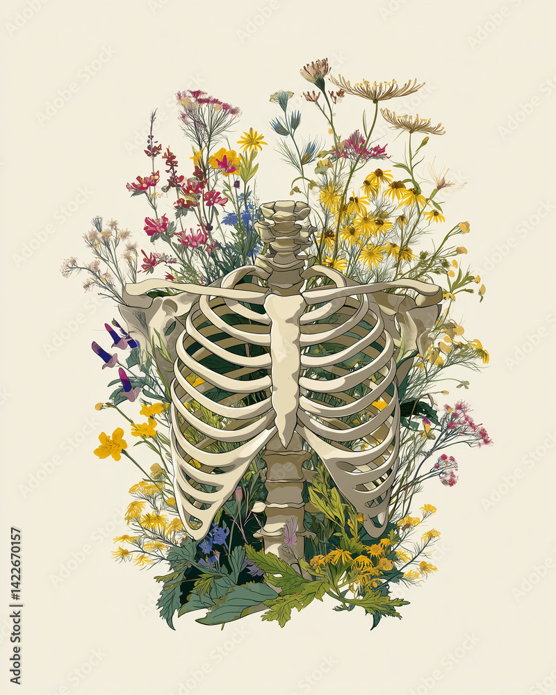 skeleton with flowers