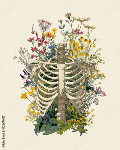 Obraz na płótnie skeleton with flowers w salonie