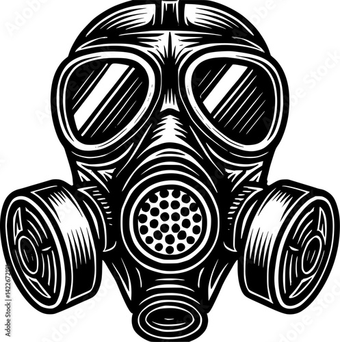 Gas Mask Vector Illustration – Gritty Post-Apocalyptic Artwork for Streetwear, T-Shirts, Protest Graphics, Dystopian Posters, and Edgy Urban Designs on White Background