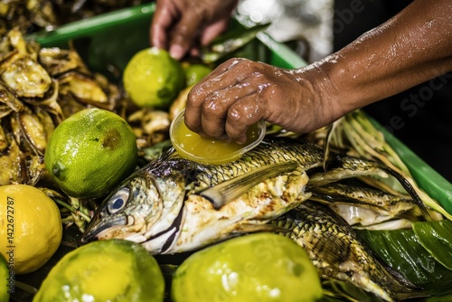 Fresh Calamansi Juice Being Squeezed Over Crispy Bangus Fish