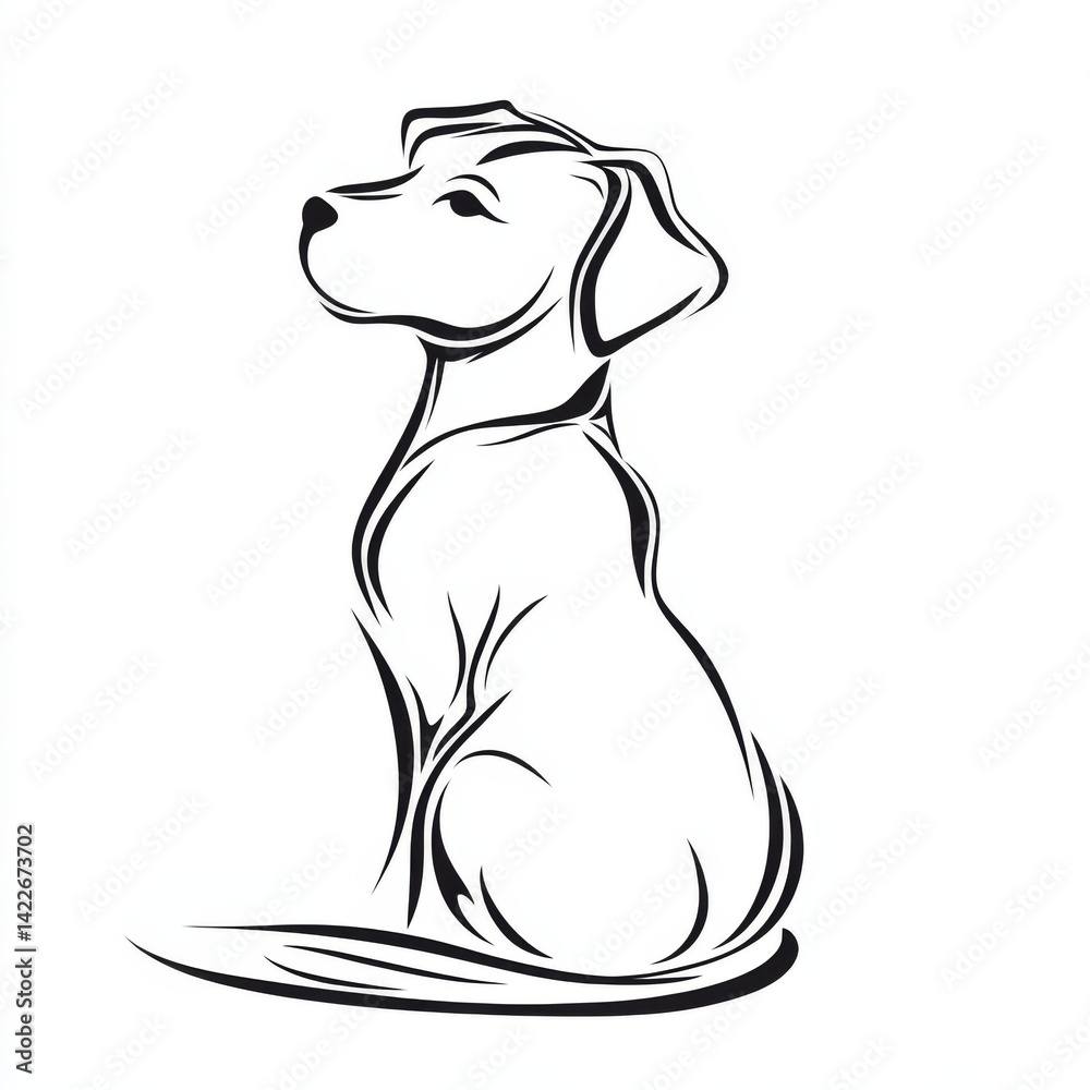 Fototapeta premium Silhouette of abstract dog as one line drawing on white background.