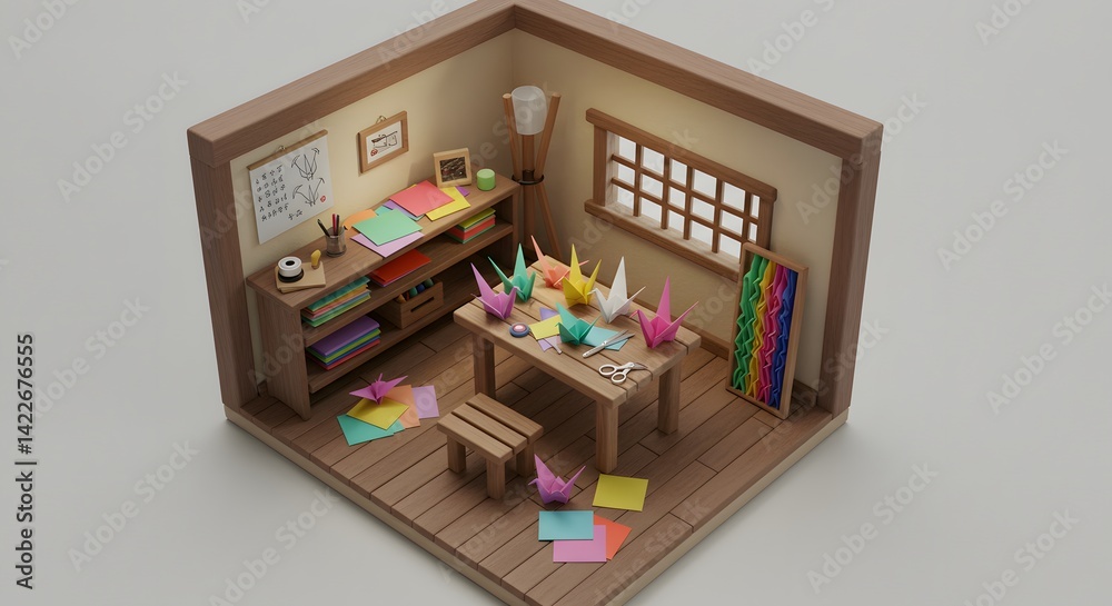 custom made wallpaper toronto digitalCharming Origami Studio Craft Room Interior Colorful Paper Cranes Wooden Table and Artistic Supplies