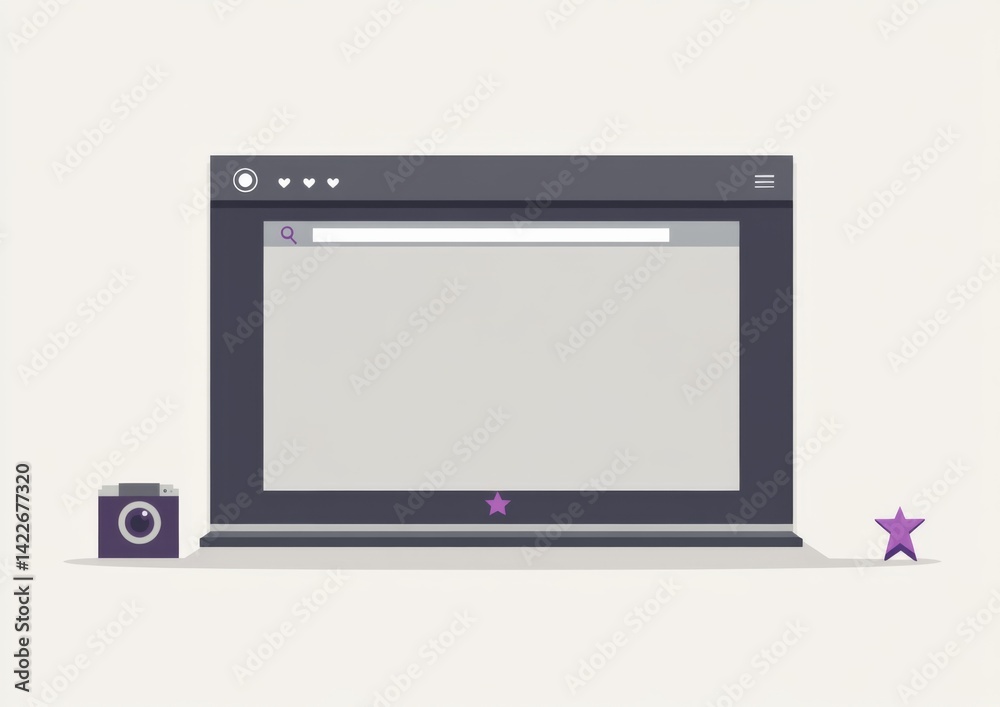 an open web interface with a large empty grey-blue screen, featuring a search bar and camera icons in white an open web interface with a large empty grey-blue screen, featuring a search bar and camera icons in white