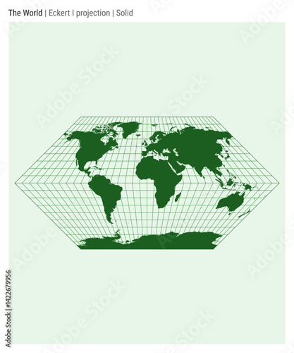 World Map. Eckert I projection. Solid style. High Detail World map for infographics, education, reports, presentations. Vector illustration.