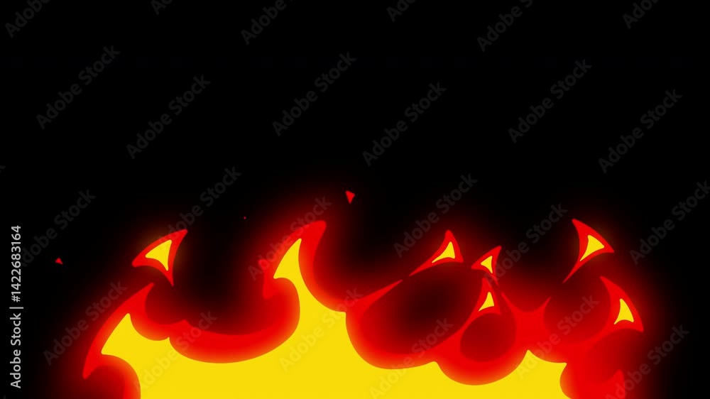 Set of 2d fire flames background element. Seamless looping of 4 fire