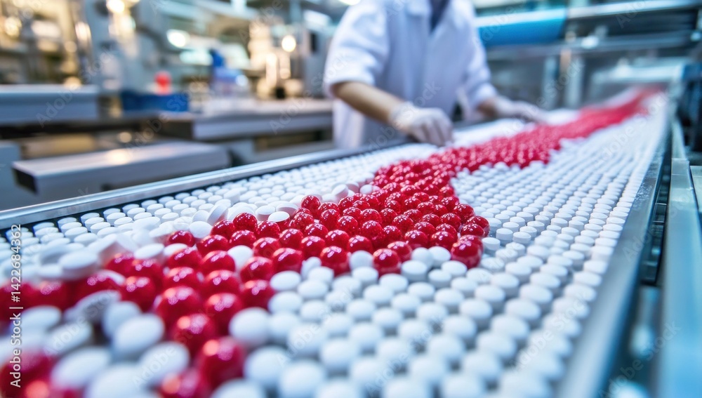 Obraz premium Pharmaceutical Production Line: A Glimpse into the Manufacturing of Pills