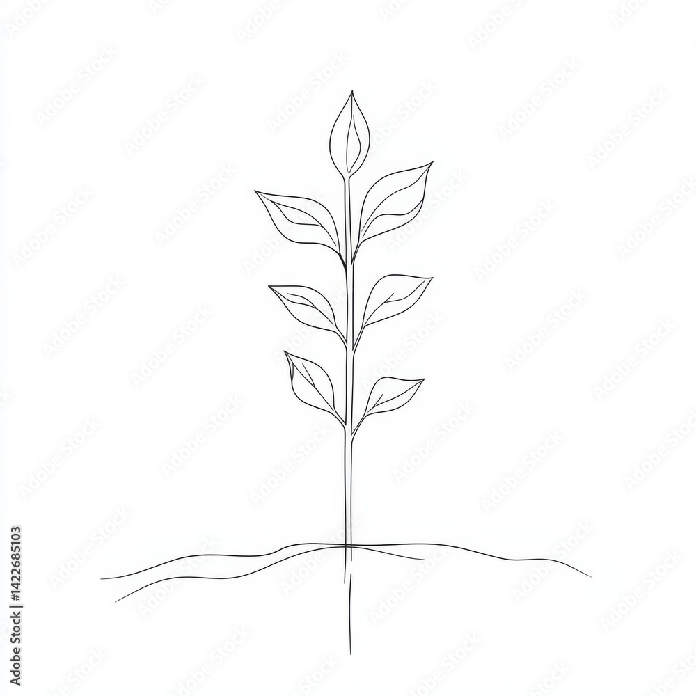 Single continuous line art sprout growth isolated on white background. Vector illustration