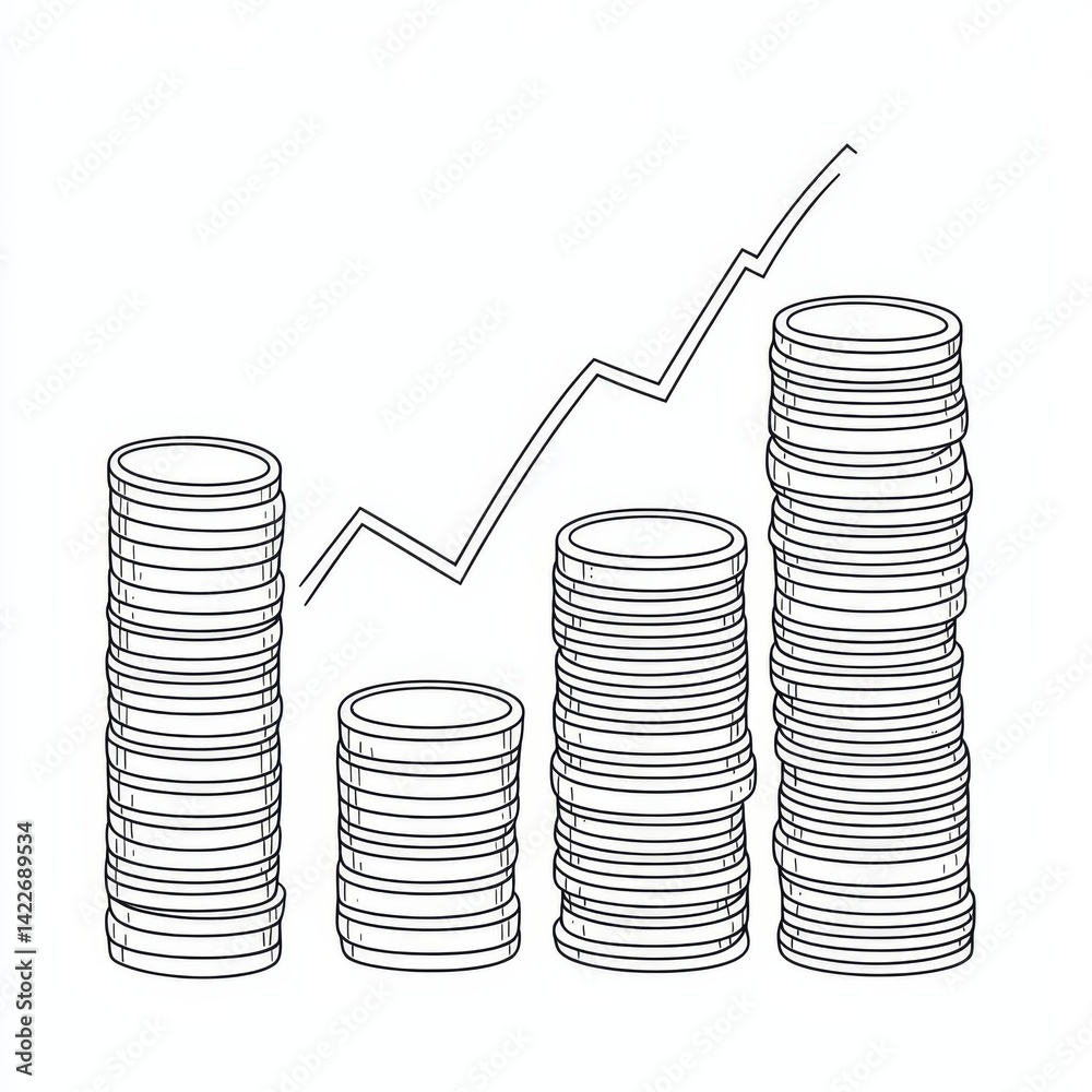 Single continuous line drawing step of coins stacks, money, saving and investment or family planning. Concept for return money saving and investment. One line draw graphic design vector illustration