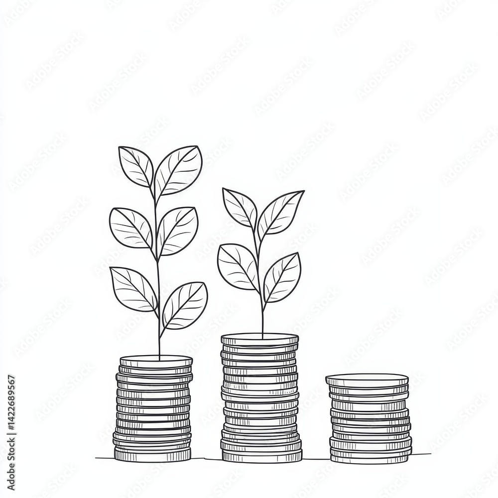 Single continuous line drawing step of coins stacks, money, saving and investment or family planning. Concept for return money saving and investment. One line draw graphic design vector illustration