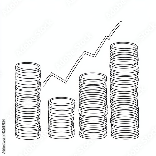 Obraz na płótnie Single continuous line drawing step of coins stacks, money, saving and investment or family planning. Concept for return money saving and investment. One line draw graphic design vector illustration w salonie