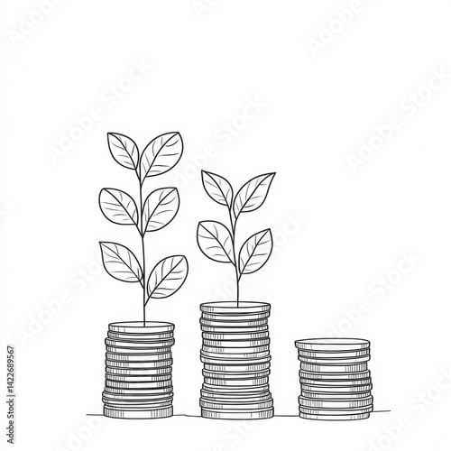 Obraz na płótnie Single continuous line drawing step of coins stacks, money, saving and investment or family planning. Concept for return money saving and investment. One line draw graphic design vector illustration w salonie
