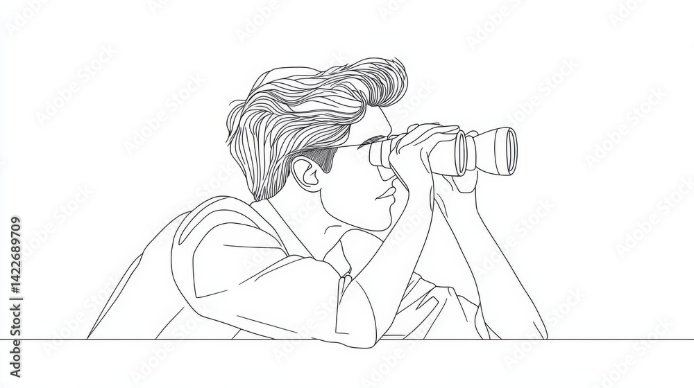 Single continuous line drawing young businessman looking through binoculars searching for job. Find all opportunities in the world of suitable jobs. One line draw graphic design vector illustration