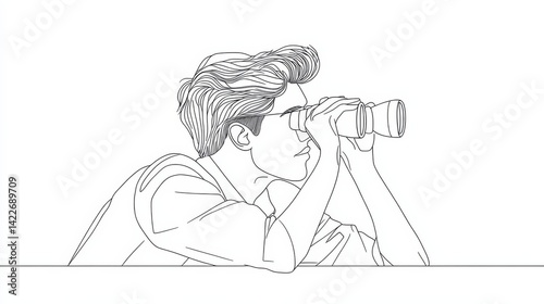 Obraz na płótnie Single continuous line drawing young businessman looking through binoculars searching for job. Find all opportunities in the world of suitable jobs. One line draw graphic design vector illustration w salonie