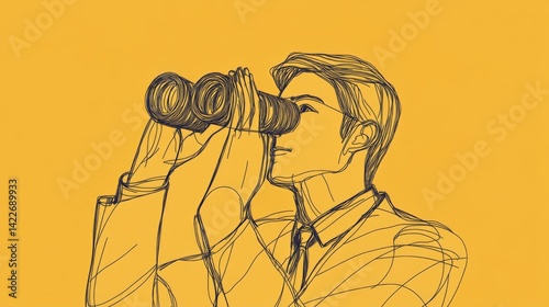 Obraz na płótnie Single continuous line drawing young businessman looking through binoculars searching for job. Find all opportunities in the world of suitable jobs. One line draw graphic design vector illustration w salonie