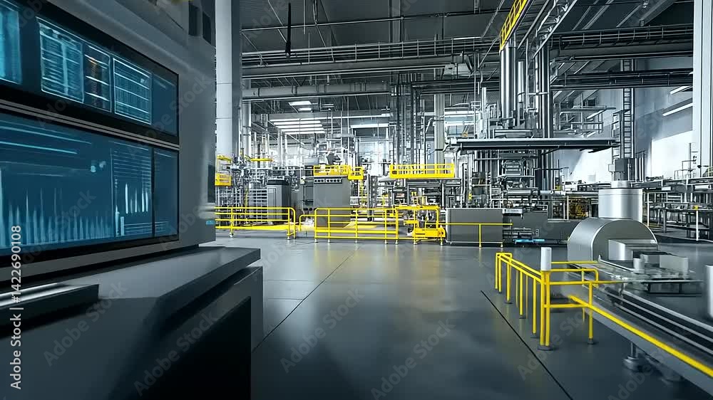 Modern industrial facility showcasing advanced machinery and production lines in a dynamic environment